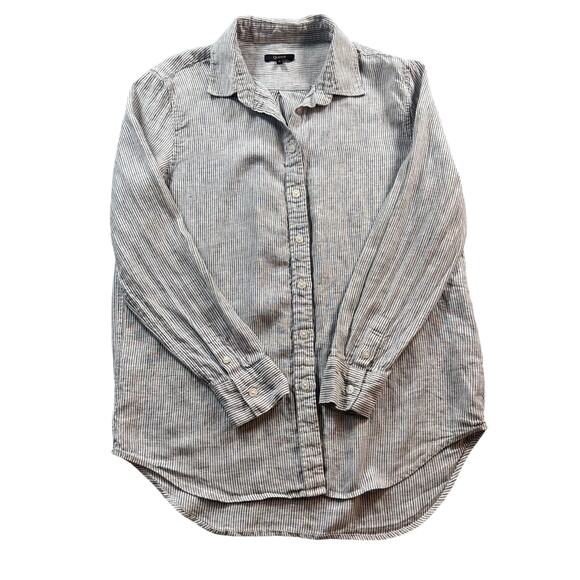 Quince Button-Up Shirt Women's Size Small Blue/White Striped Long Sleeves Linen - Picture 7 of 12